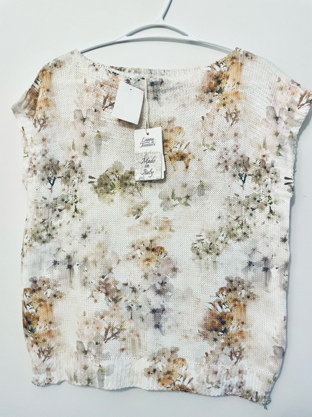 Made in Italy Women's Floral Knit Top - White with Earth Tone Print